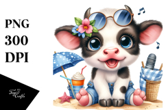 Cute Baby Cow Dressed for the Beach PNG Product Image 1