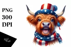 Highland Cow Portrait with Party Hat and Scarf Product Image 1