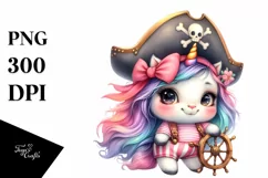 Pastel Cute Baby Unicorn Pirate | Clipart Product Image 1