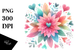 Simple Flower with Heart Petals, Pastel Watercolor Product Image 1