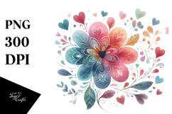 Colorful Digital Flower with Heart Petals, Transparent PNG Product Image 1