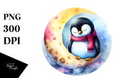 Vibrant Penguin on Moon Sticker Clipart Product Image 1