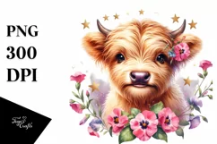 Cute Watercolor Highland Cow on Star Product Image 3