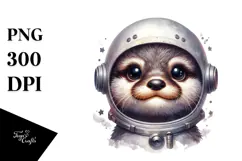 Cute Baby Otter with Astronaut Helmet PNG Product Image 1