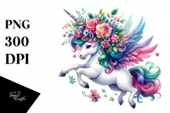 Cute Unicorn Jumping Floral Wreath PNG Product Image 3