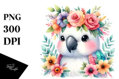 Cartoon-Style Parrot with Flower Crown, High-Res PNG Product Image 1