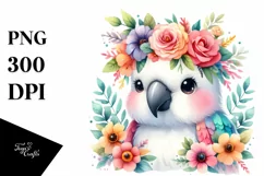 Cartoon-Style Parrot with Flower Crown, High-Res PNG Product Image 3