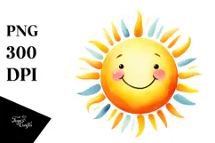 Watercolor Simple Smiling Sun PNG Product Image 1