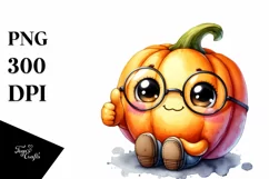 Cute Pumpkin Thumbs Up Watercolor Clipart Product Image 3