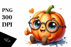 Cute Pumpkin Thumbs Up Watercolor Clipart Product Image 1