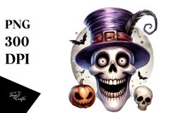 Funny Watercolor Halloween Skull | Clipart Product Image 3