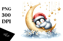 Christmas Penguin on Moon Sticker Clipart Product Image 1