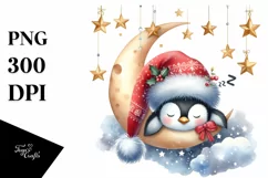 Christmas Penguin on Moon Sticker Clipart Product Image 4
