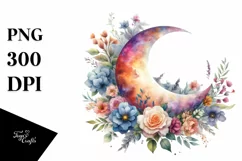 Colorful Half Moon with Flowers PNG Product Image 3