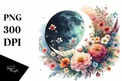 Colorful Half Moon with Flowers PNG Product Image 3