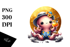 Cute Octopus with Beachwear PNG Product Image 1