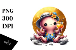 Cute Octopus with Beachwear PNG Product Image 1