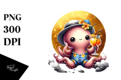 Octopus Wearing Beachwear, Transparent PNG Product Image 1