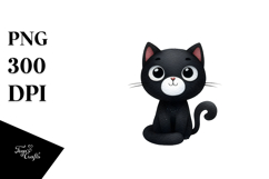 Funny Black Cat, Watercolor PNG Product Image 1