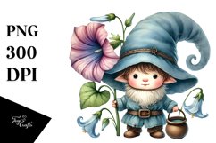 Cute Baby Gnome with Morning Glory PNG Product Image 1