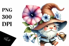Cute Baby Gnome with Morning Glory PNG Product Image 1
