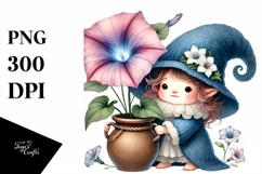 Cute Baby Gnome with Morning Glory PNG Product Image 1