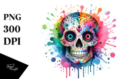 Grungy Floral Skull PNG Product Image 1