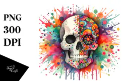 Grungy Floral Skull PNG Product Image 1