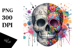 Colorful Cute Skull with Splashes, Transparent PNG Product Image 1