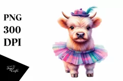 Colorful Baby Highland Cow with Modern Dancer's Outfit PNG Product Image 1