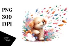 Colorful Cute Dog Tumbling with Petals Clipart Product Image 3