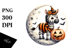 Retro Baby Zebra on Moon, High-Quality PNG Product Image 1