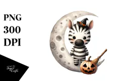 Retro Baby Zebra on Moon, High-Quality PNG Product Image 1