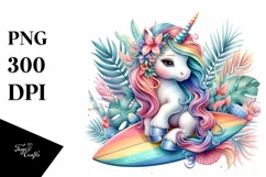 Colorful Baby Unicorn with Surfboard PNG Product Image 1
