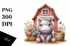 Funny Cute Baby Hippo Barn | Clipart Product Image 1