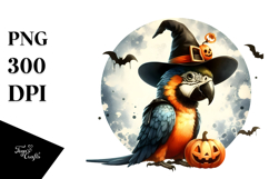 Cute Macaw Halloween Retro Attire Watercolor PNG Product Image 1