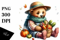 Quirky Baby Bear Autumn Vegetables Watercolor Product Image 3