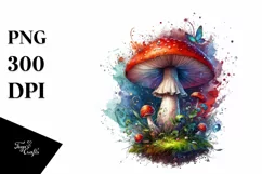 detailed glossy magical mushroom watercolor splash PNG Product Image 1
