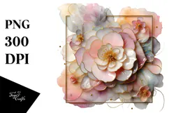 Glossy Camellia with Golden Frame PNG Product Image 1