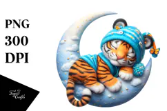 Baby Tiger on Moon Sticker Clipart Product Image 1