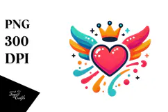 Colorful Paintbrush Winged Heart PNG Product Image 1