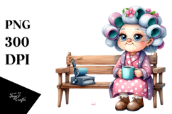Colorful Lady with Hair Curlers | Bench Mug | Clipart Product Image 1