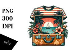 Vintage Tropical Beach Suitcase PNG Product Image 1