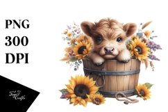 Cute Baby Highland Cow with Sunflower, Transparent PNG Product Image 1