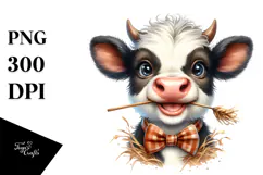 Funny Baby Cow with Bow and Tie PNG Product Image 1