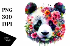 Flowers Panda Watercolor Vibrant Clipart Product Image 1