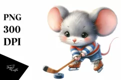 Watercolor Cute Baby Mouse Hockey Pastel Product Image 1