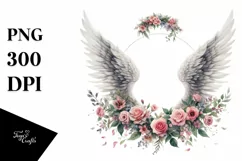 Angel Wings Flowers Wreath Sublimation Clipart Product Image 1