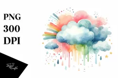 colorful Vintage Cloud Watercolor Clipart Product Image 3