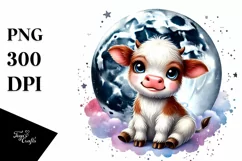 Cute Baby Cow with Cosmos on Star PNG Product Image 1